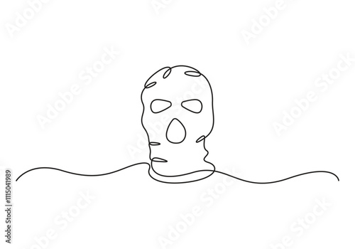 Continuous single line drawing of criminal mask. Protection, mask, crime concept. Vector illustration