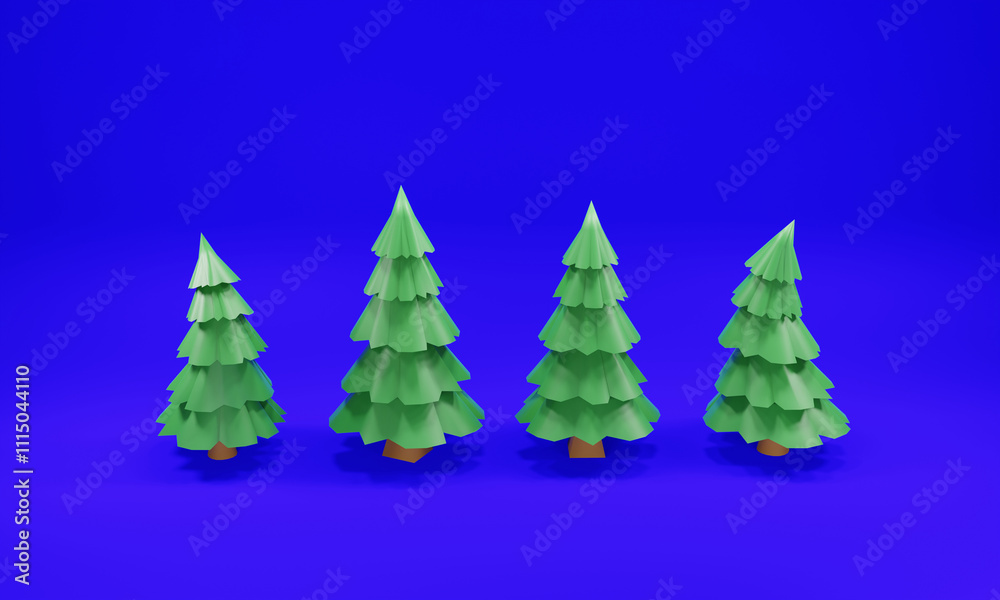 Obraz premium Christmas trees isolated on blue background. Image 3D rendering.