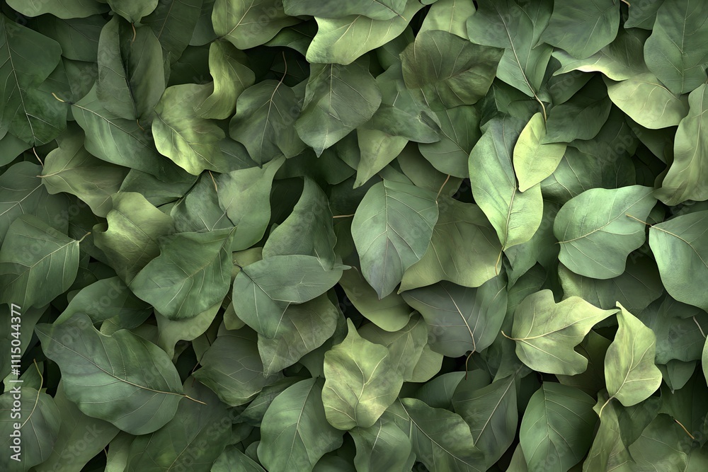 Fototapeta premium A dense arrangement of green leaves creating a natural, textured background.