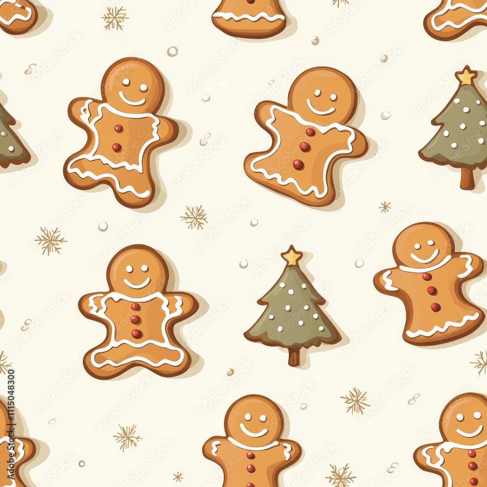 Fototapeta premium Seamless pattern of gingerbread cookies with Christmas trees