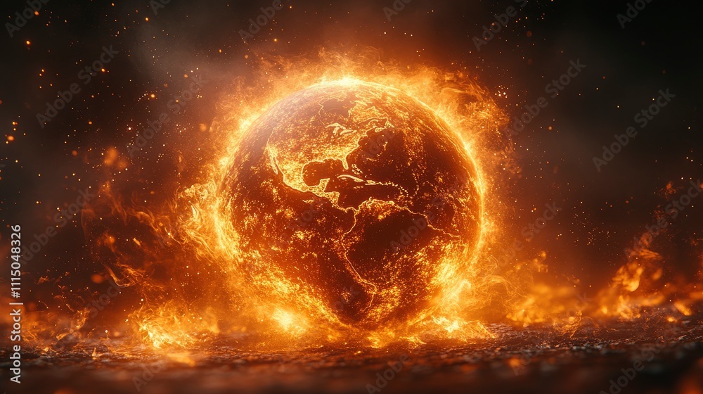 Obraz premium Fiery globe representing climate change and environmental crisis