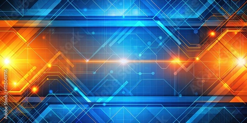 Abstract geometric background in blue and orange colors with a technology theme, technology, geometric, abstract, background