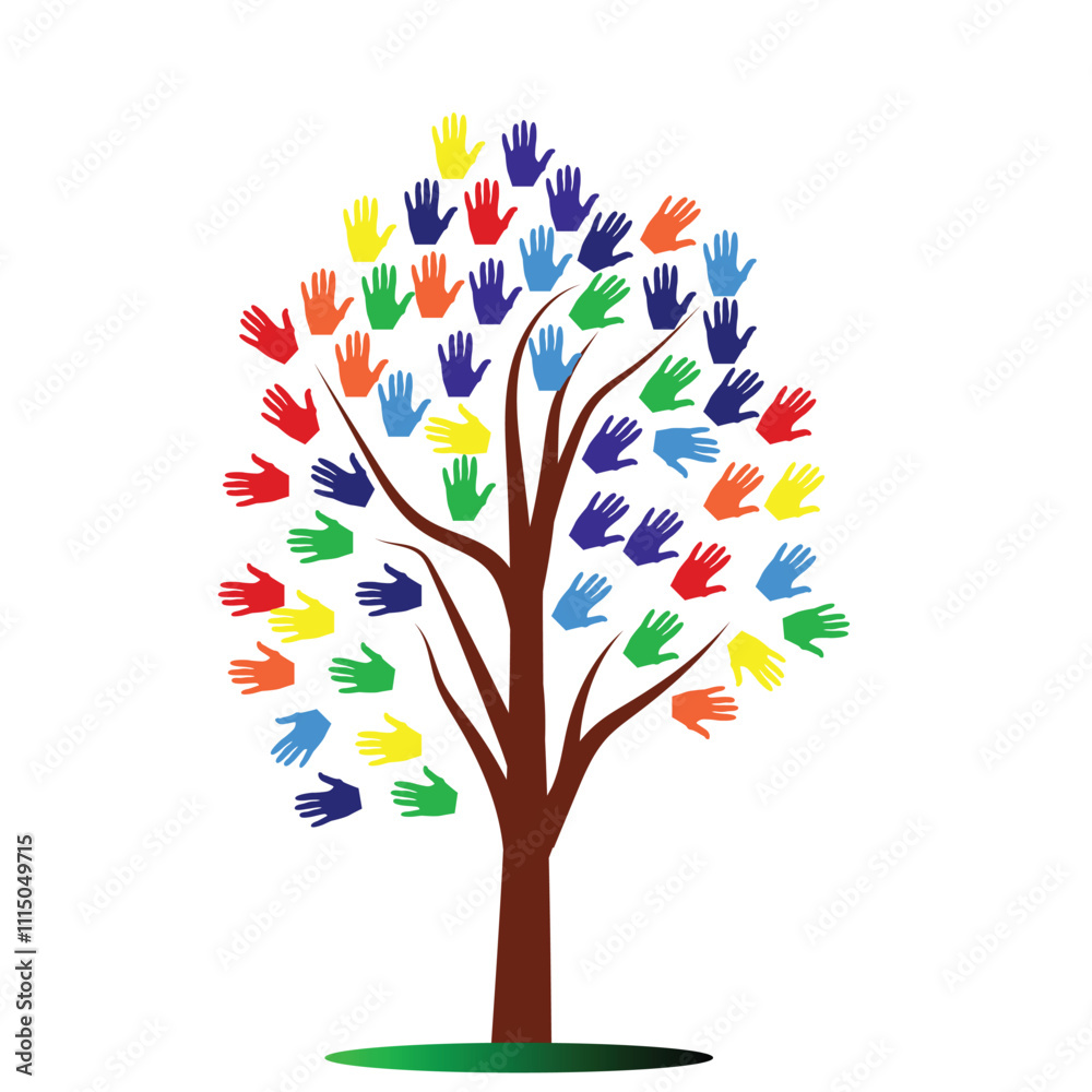 Obraz premium Colorful hand tree vector logo.