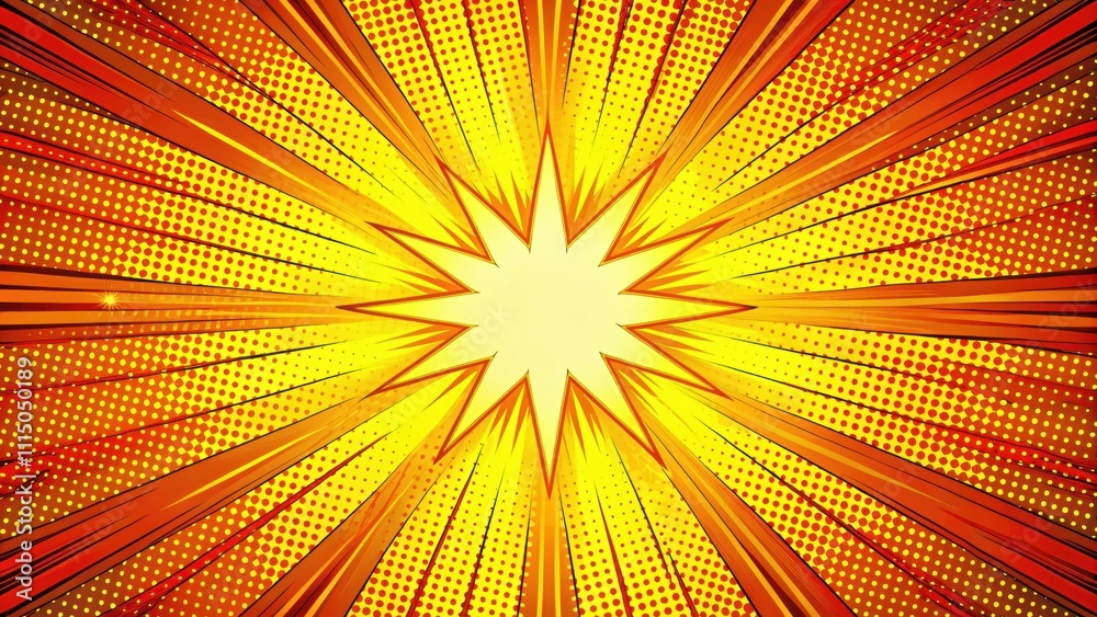Fototapeta premium Dynamic comic book action layout background with halftone dots and power FX , comic book, action, halftone, speed,powerful