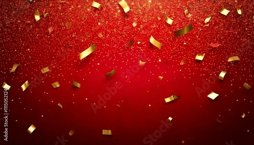 Red Christmas background. Red background with gold confetti. Red Valentine's Day background.