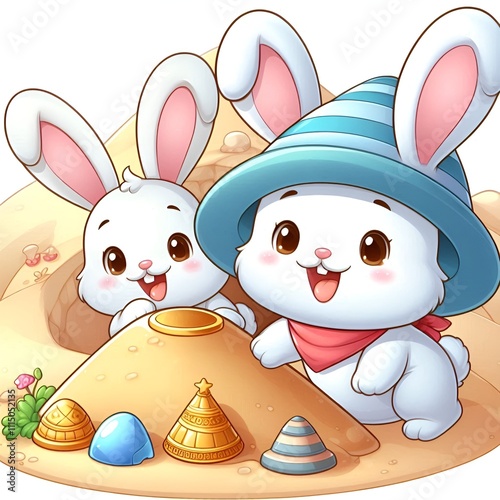 Cartoon, a banny, rabbit, white background  photo