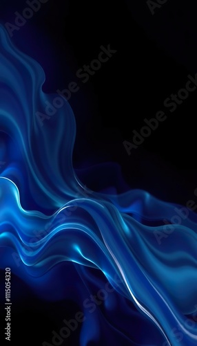 Abstract Blue Silk Waves Flowing Dark Background