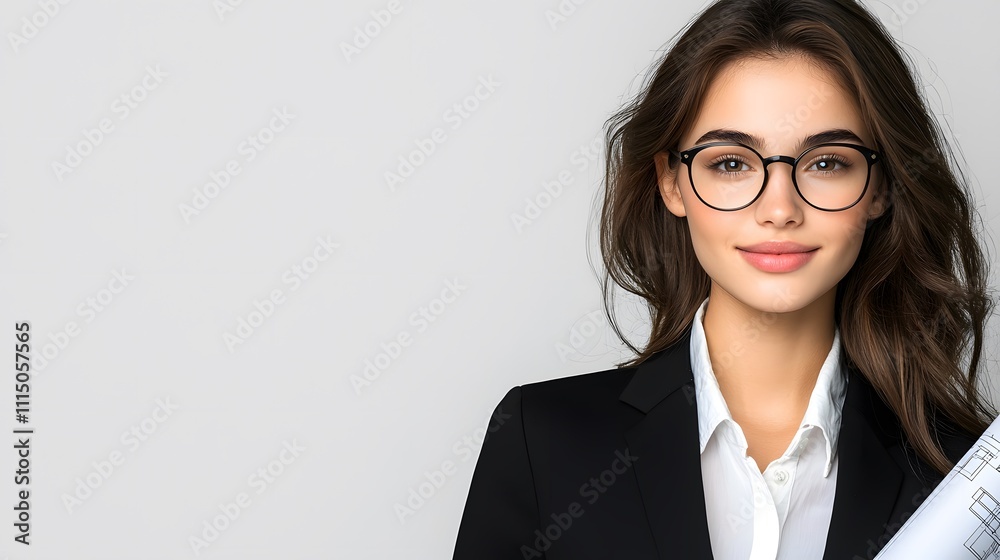 Professional Young Woman in Business Attire with Glasses Indoor Setting Portrait Modern Office Environment Professionalism Concept