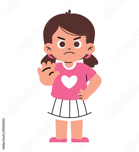 Little Girl Saying No with Rejection Gesture