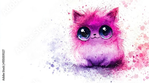 Cute and adorable baby Jigglypuff from PokÃ©mon, white background, painted in watercolor style, ombre pink to purple color palette with sparkling  photo