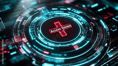 Wallpaper Mural Red cross symbol on futuristic interface shows access denied message. Torontodigital.ca