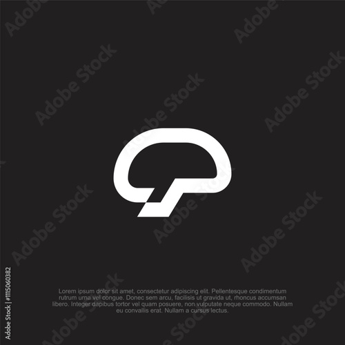 Creative brain bold outline line art flat modern think, thinking logo design template. Brainstorm. Vector photo