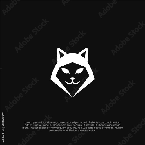 Silhouette black and white mysterious cat and hoodie logo vector illustration