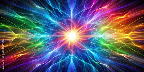 Colorful abstract energy field spreading from central point, abstract, vibrant, energy, dynamic, colorful, burst, radiating