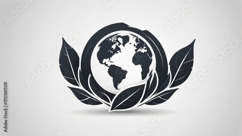 Modern eco-friendly logo design featuring a globe surrounded by stylized leaves on a light background photo