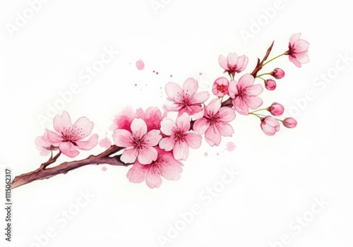 Delicate Pink Cherry Blossoms Watercolor Painting