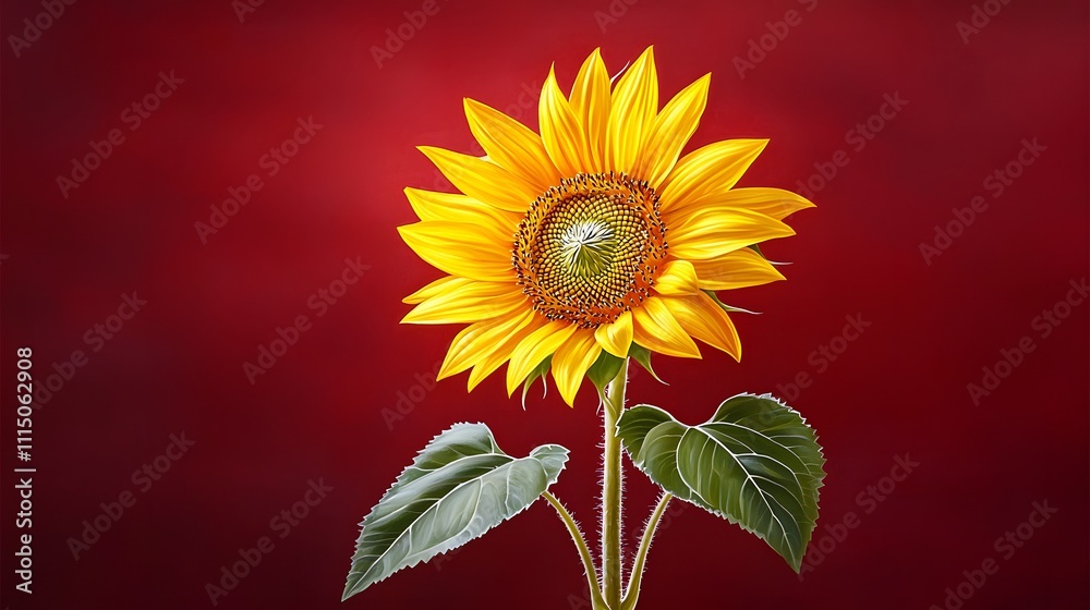 Obraz premium Captivating Sunflower Blooms in Sharp Focus Vibrant Red Background Ultra-Detailed Nature Photography Close-Up View Artistic Concept