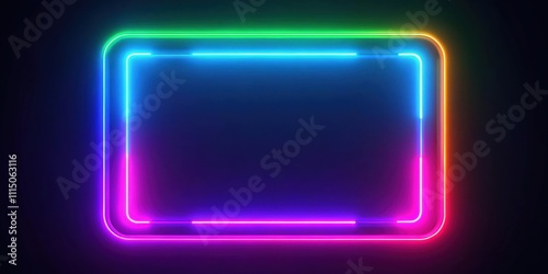 Abstract neon square border with LED lights, creating a futuristic and colorful render , neon, led, square, border