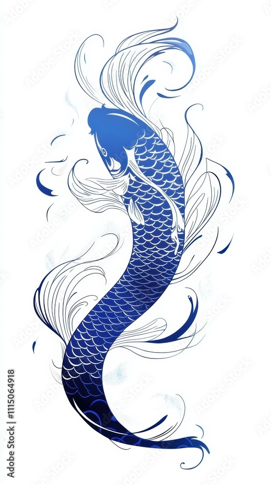 Elegant blue fish design. AI. Elegant blue fish design. AI.