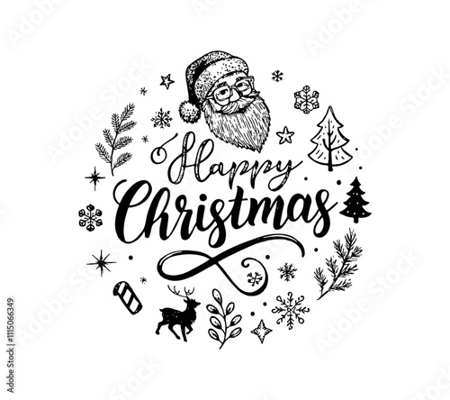 Happy Santa clause with Santa clause icon typography