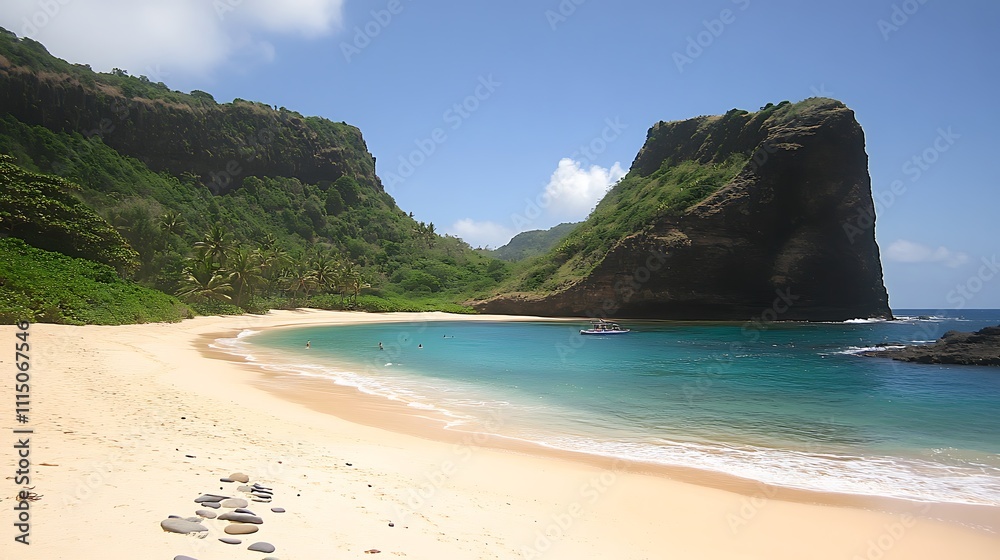 Obraz premium Secluded Tropical Cove with White Sand Beach and Cliffs