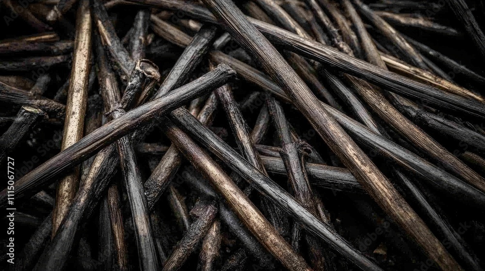 Fototapeta premium Dark and Textured Wooden Sticks in a Natural Environment