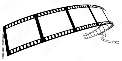 Roll of retro film strip on isolated transparent background. Photographic film in retro style. Curved film strip PNG.
