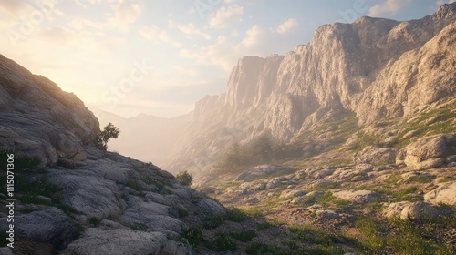 A 4K image of Chang Phuek, positioned below a steep rocky mountain. photo