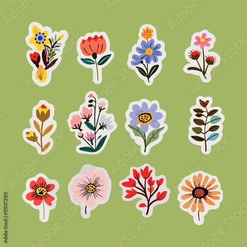 collection of cute vector flower stickers