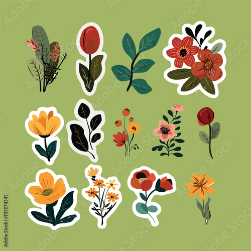 collection of cute vector flower stickers