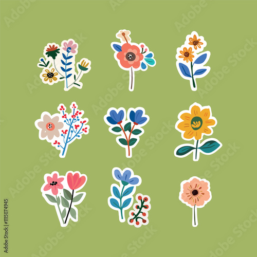 collection of cute vector flower stickers