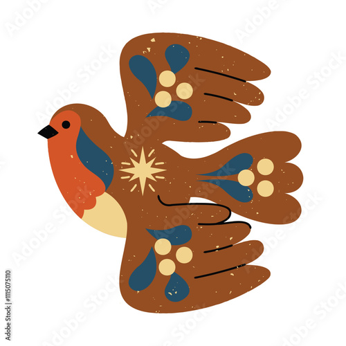 Folksy Christmas Bird flying Element.eps, Adobe Illustrator Artwork