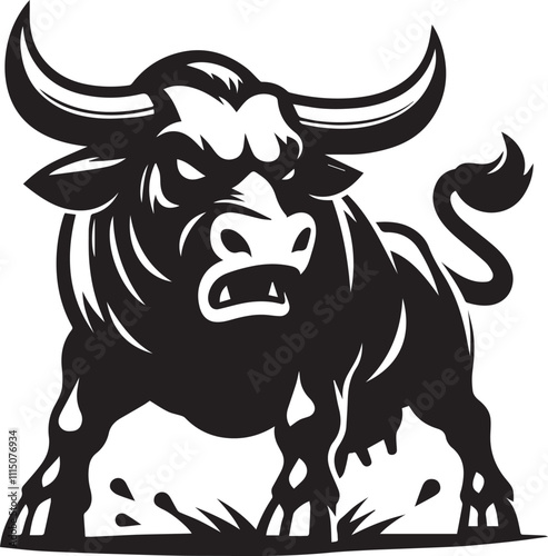 Wallpaper Mural black and white bull, angry Cow Silhouette vector black and white Torontodigital.ca