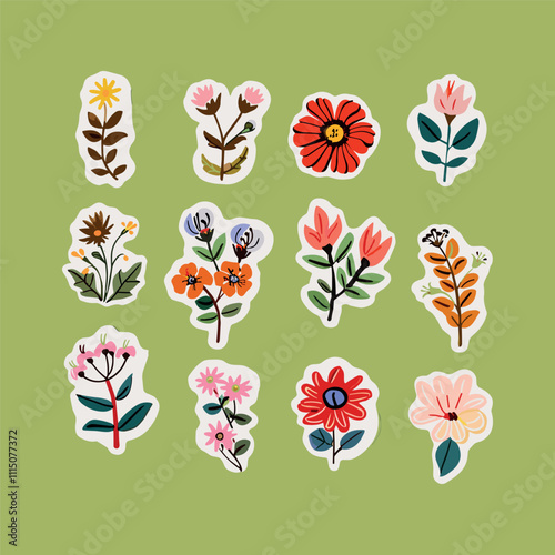 collection of cute vector flower stickers