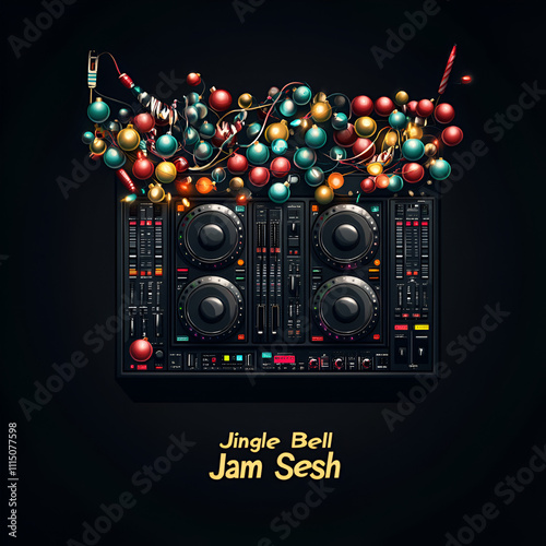 Jingle bell jam sesh festive music event home studio digital art cozy atmosphere creative perspective photo