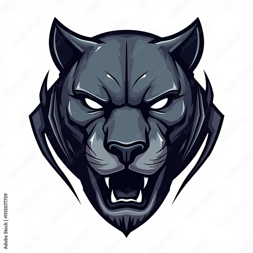 Fototapeta premium Monochrome logo of a panther head with intense eyes and bold details, great for branding.