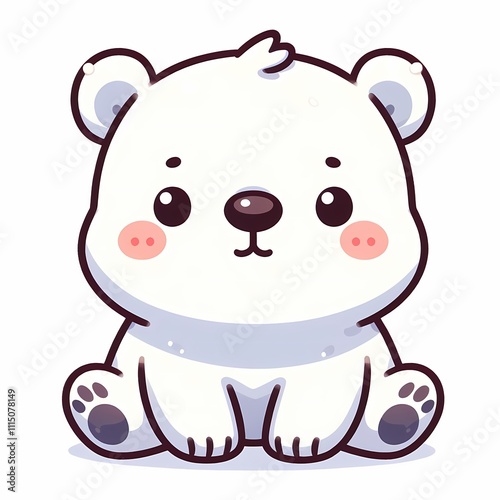 Chibi Flat Style Polar Bear Illustration on White Background