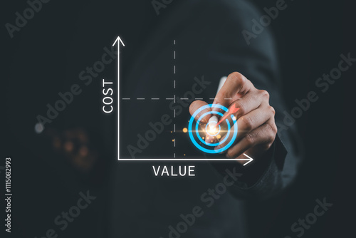 Cost benefit analysis. Concept about the relationship between Low Cost and High Value.
