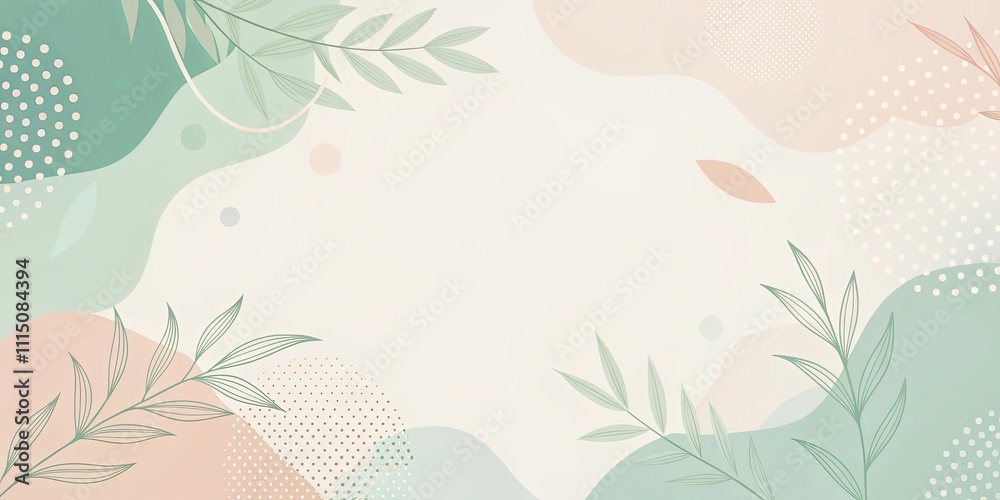 Serene Botanical Abstract Background with Pastel Hues and Simple Line Art Featuring Delicate Foliage Serene Botanical Abstract Background with Pastel Hues and Simple Line Art Featuring Delicate Foliage