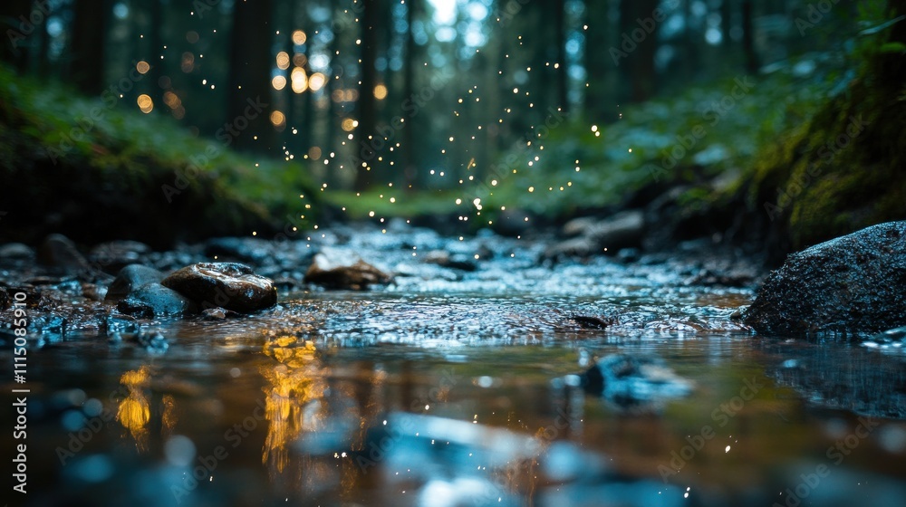 Fototapeta premium Enchanted Forest Stream: A Serene Escape into Nature's Embrace