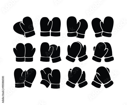 Black Color Winter Mitten Silhouettes Vector File