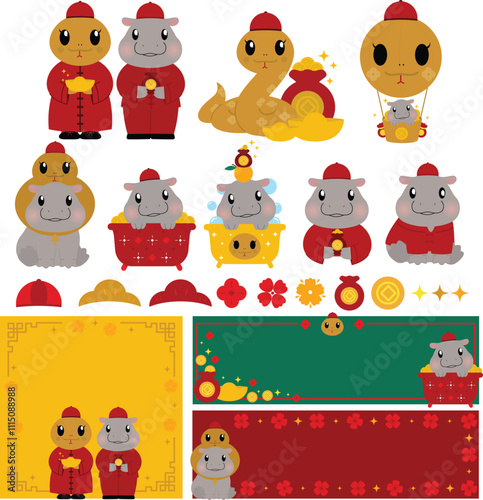 Hippo Chinese year of snake.eps