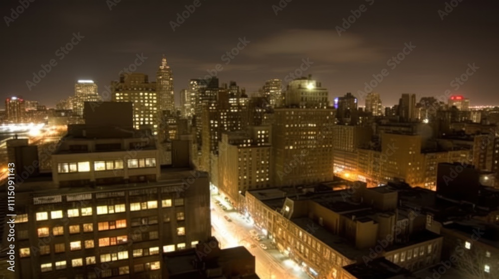 Fototapeta premium Nighttime cityscape showcasing urban buildings illuminated against a dark sky.