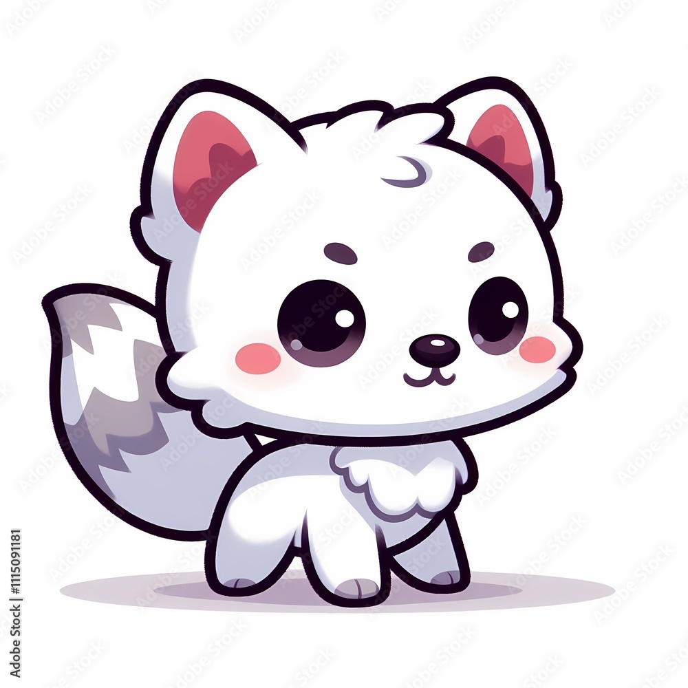 Fototapeta premium Cute Arctic Fox Chibi Illustration in Flat Style on White Background