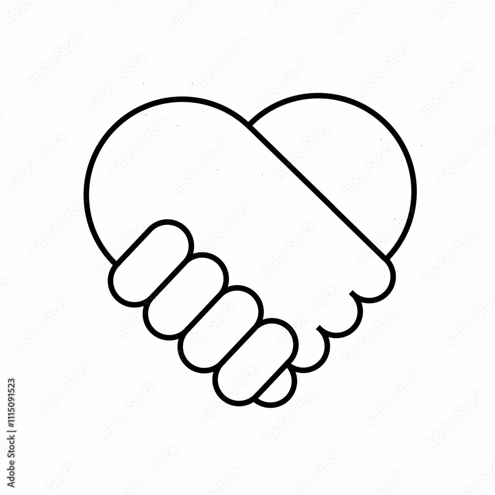Fototapeta premium Two hands clasped together forming a heart symbolize love, trust, partnership, and connection. A simple icon representing unity and affection.