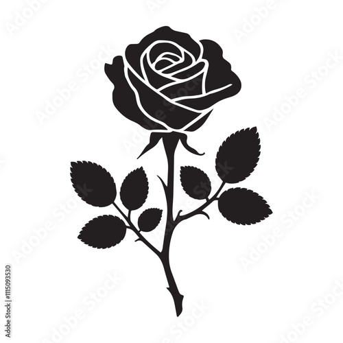 Beautiful Rose Silhouette Clipart for Graphic Designers, Elegant Black Rose Silhouette Vector for Design