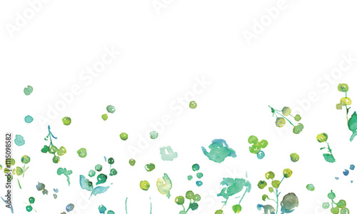 水彩画。水彩タッチの緑の植物イラスト。緑の葉っぱと草木のベクターフレーム。手書きの水彩草木背景。Watercolor painting. Green plant illustration with watercolor touch. Green leaves and grass vector frame. Hand drawn watercolor grass tree background.