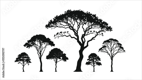 silhouette set of tree vector. Ai generated