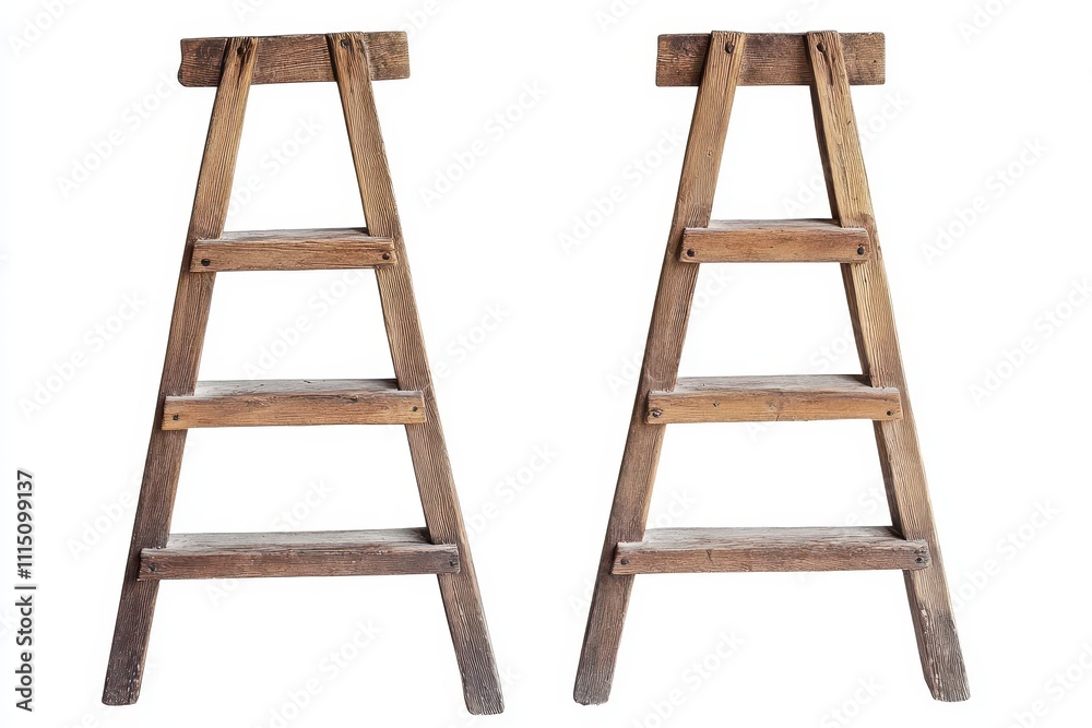 Set of wooden ladder isolated in white background Set of wooden ladder isolated in white background