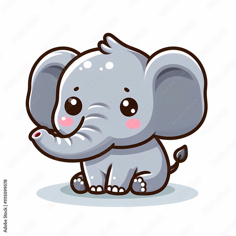 Obraz premium Cute Chibi Elephant Illustration in Flat Style on White Background